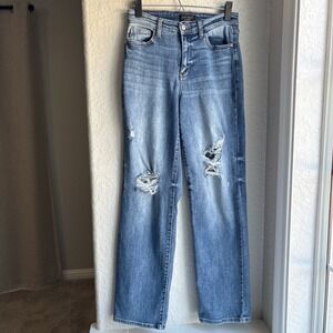 Judy‎ Blue Dad Jeans Womens 5/27 Straight Leg Blue Distressed High Rise